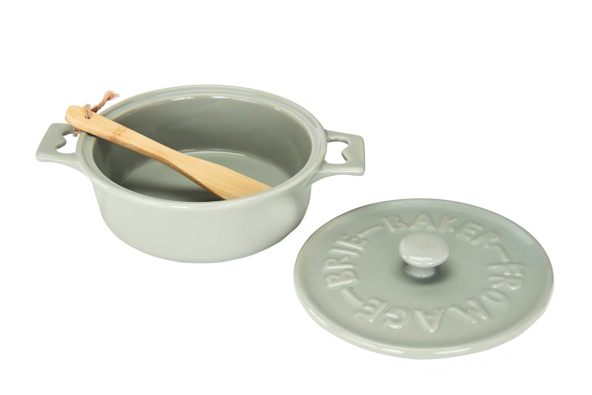 Hello Honey® Farmhouse Round Lidded Stoneware Brie Bakers with Wood Spreaders Set